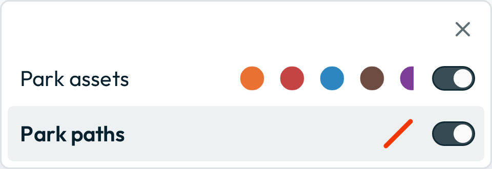 The layer picker open from the layer name at the top of the Data panel, listing the map's two layers with a visibility toggle on each and a tick against the active one.